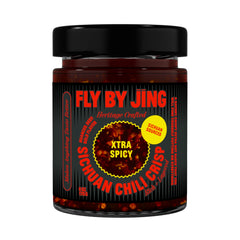 FLYBYJING Xtra Spicy Sichuan Chili Crisp bottle front for bold flavor on demand.