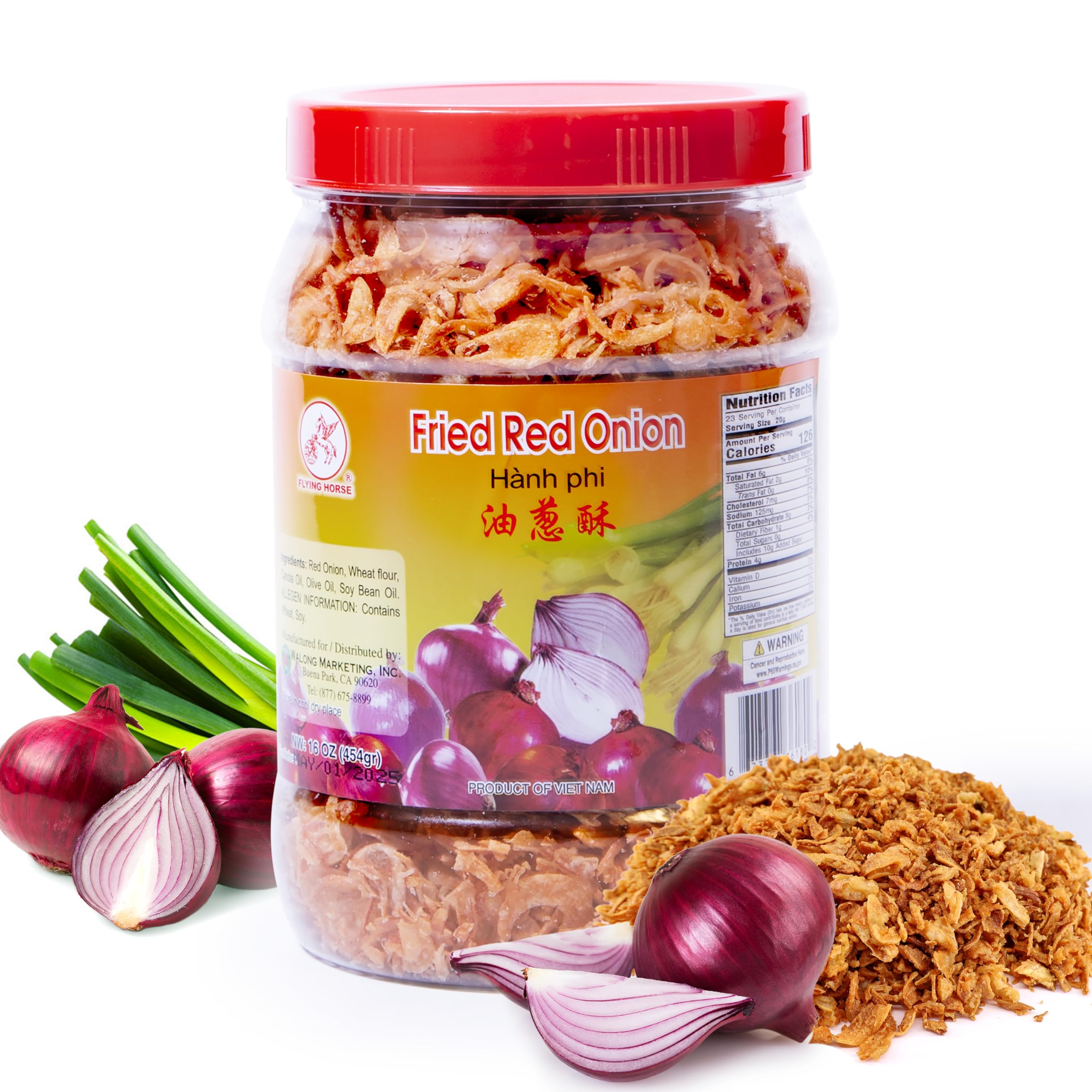 Flying Horse Crispy Fried Red Onion jar adds golden crunch to meals.