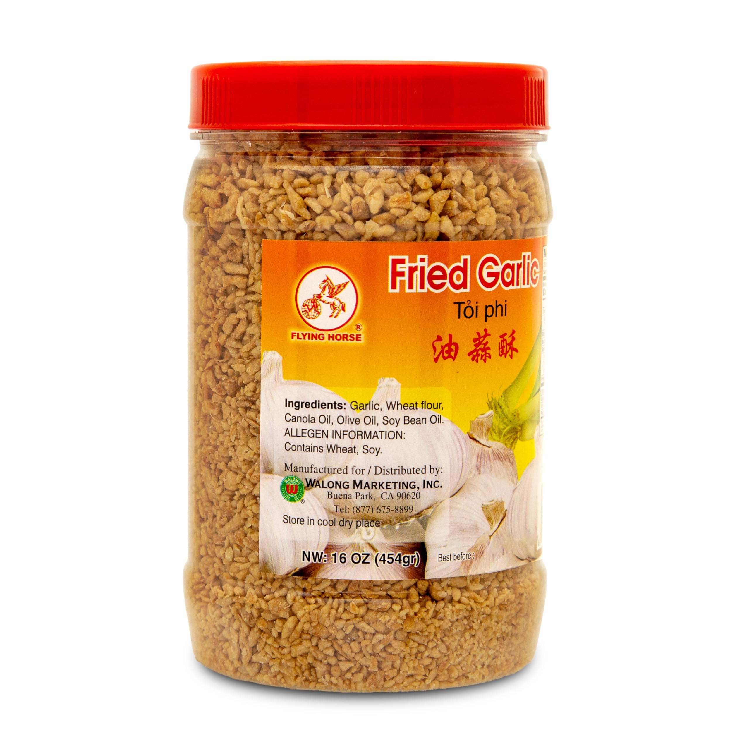 Flying Horse golden garlic pieces in a resealable jar preserve freshness and flavor.