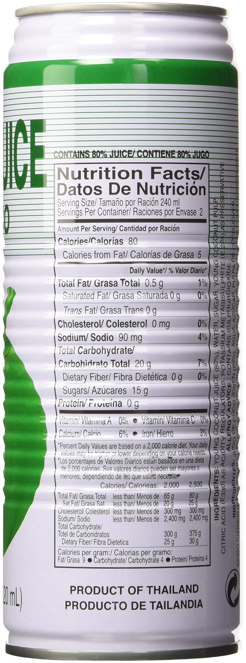 FOCO Coconut Juice label from Thailand highlights origin and beverage use.