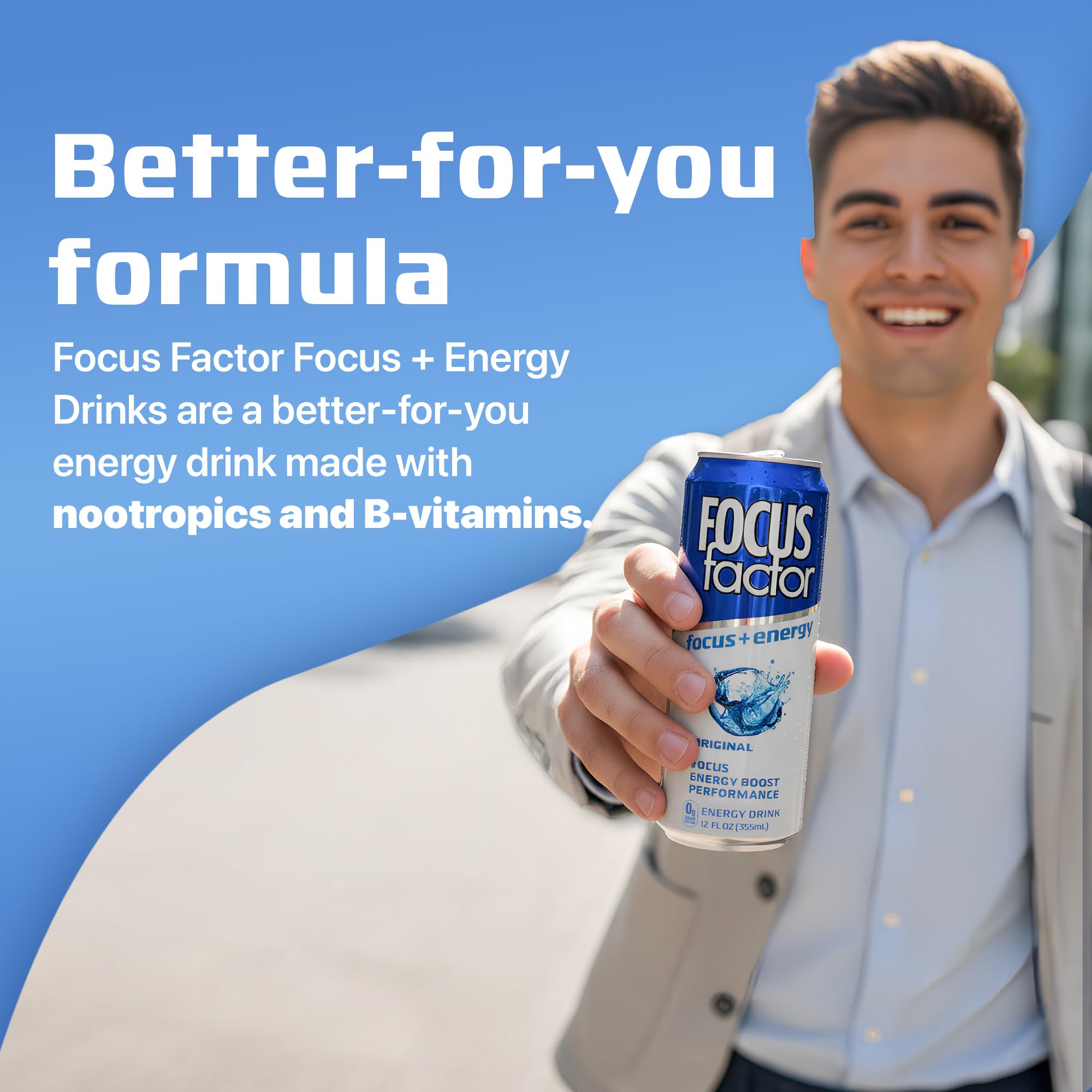 Focus Factor Energy Drink original bottle showing B6 and B12 icons.