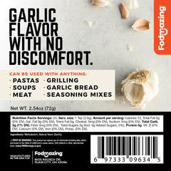 Fodmazing Garlic Replacer jar close-up highlights fat-free, non-GMO seasoning