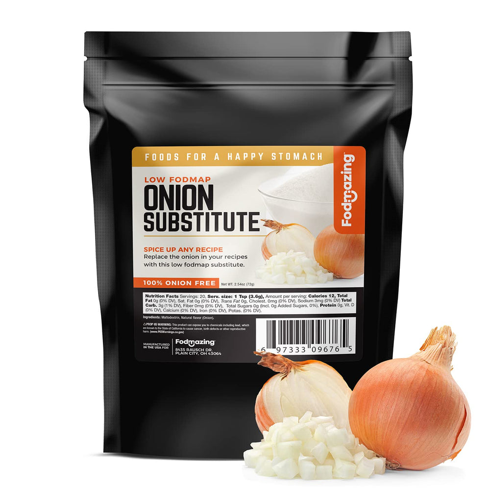 Fodmazing Onion Replacer bottle pour for IBS-friendly seasoning in quick meals.