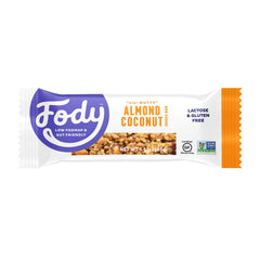 Fody Almond Coconut Snack Bars wrapped packaging with clean label.