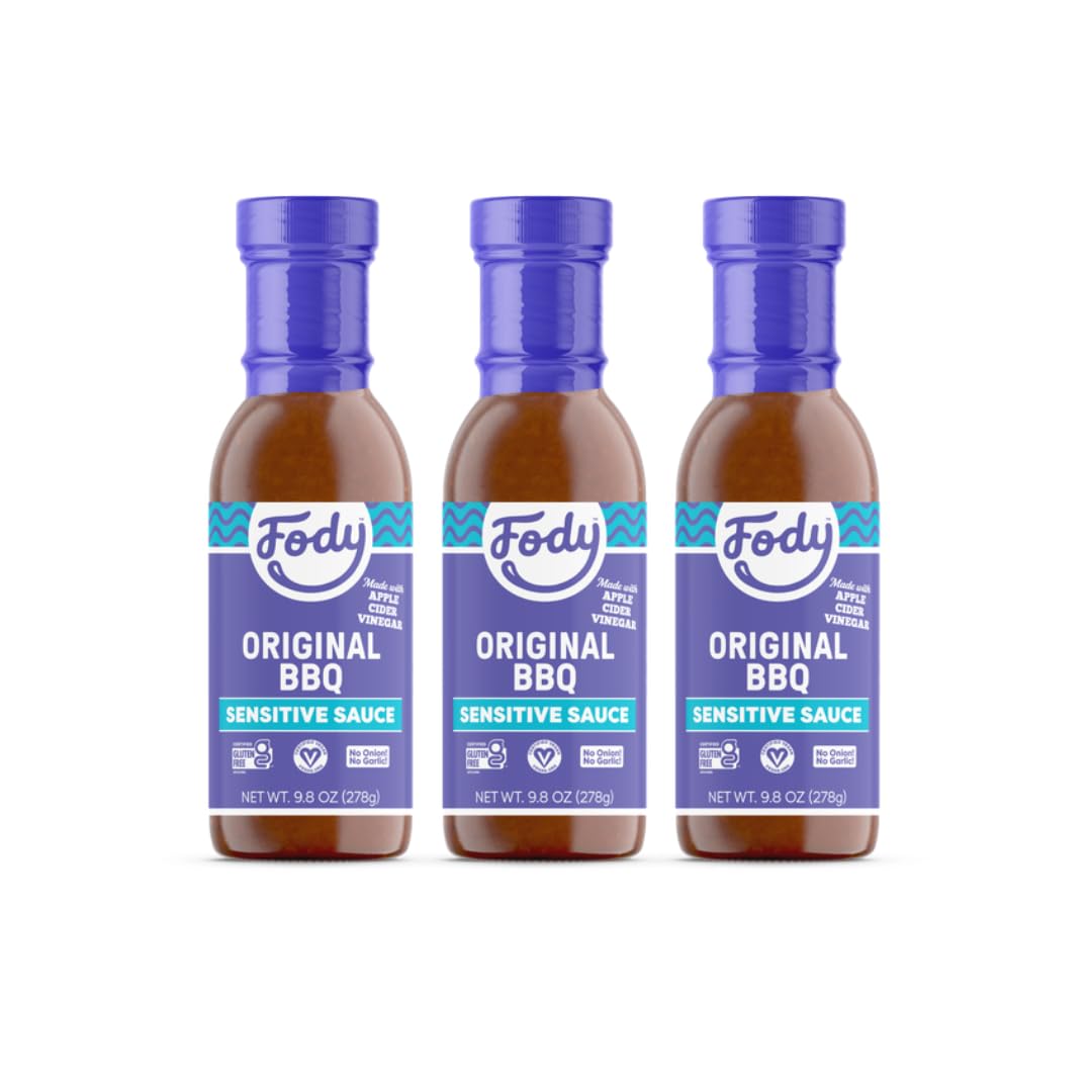 Fody BBQ sauce bottle front view, gluten-free and onion-free.