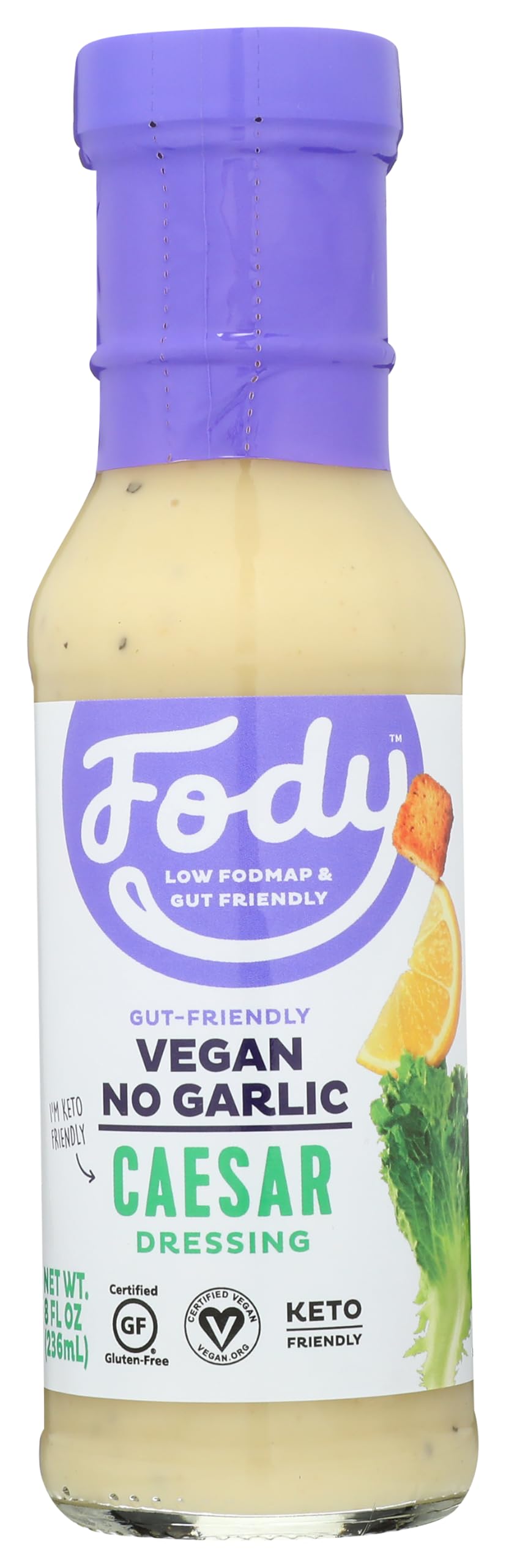 Fody Caesar dressing 8oz bottle ready for salads and dips.