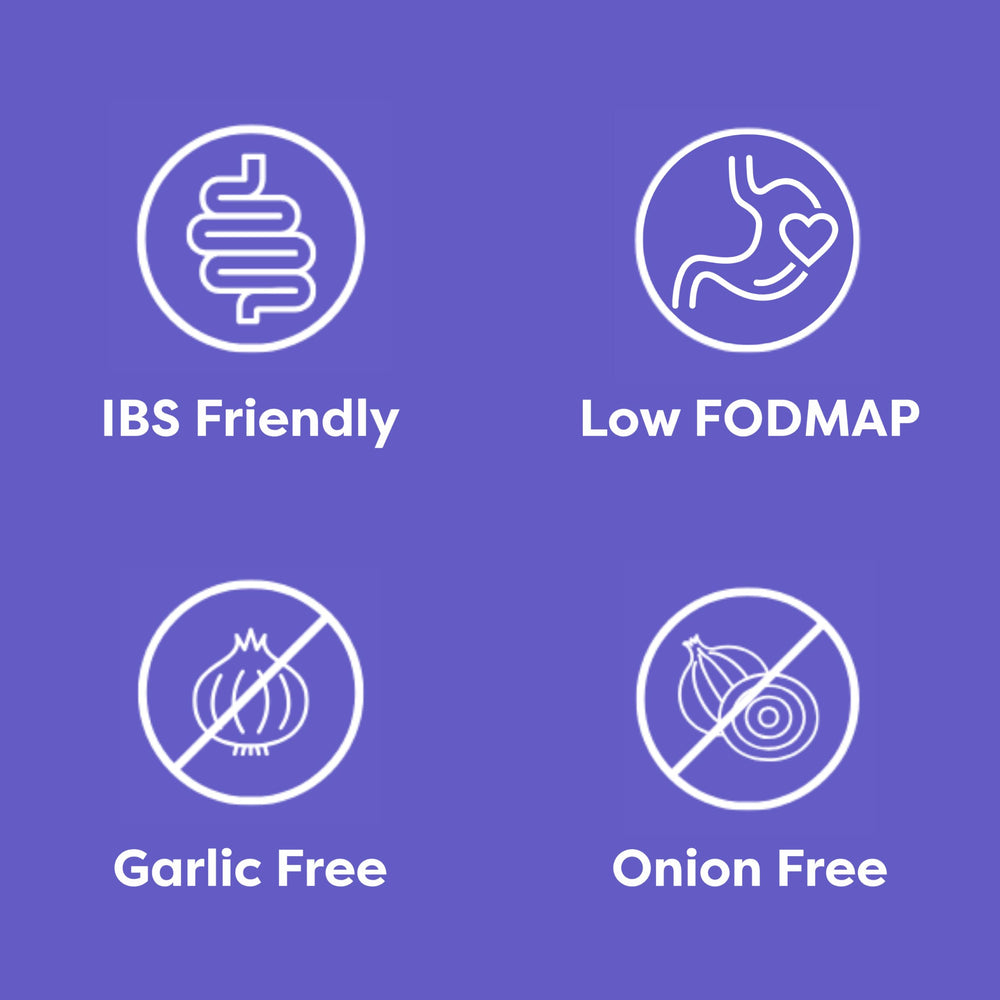Close-up of Fody label showing low FODMAP certification and onion-free ingredients.