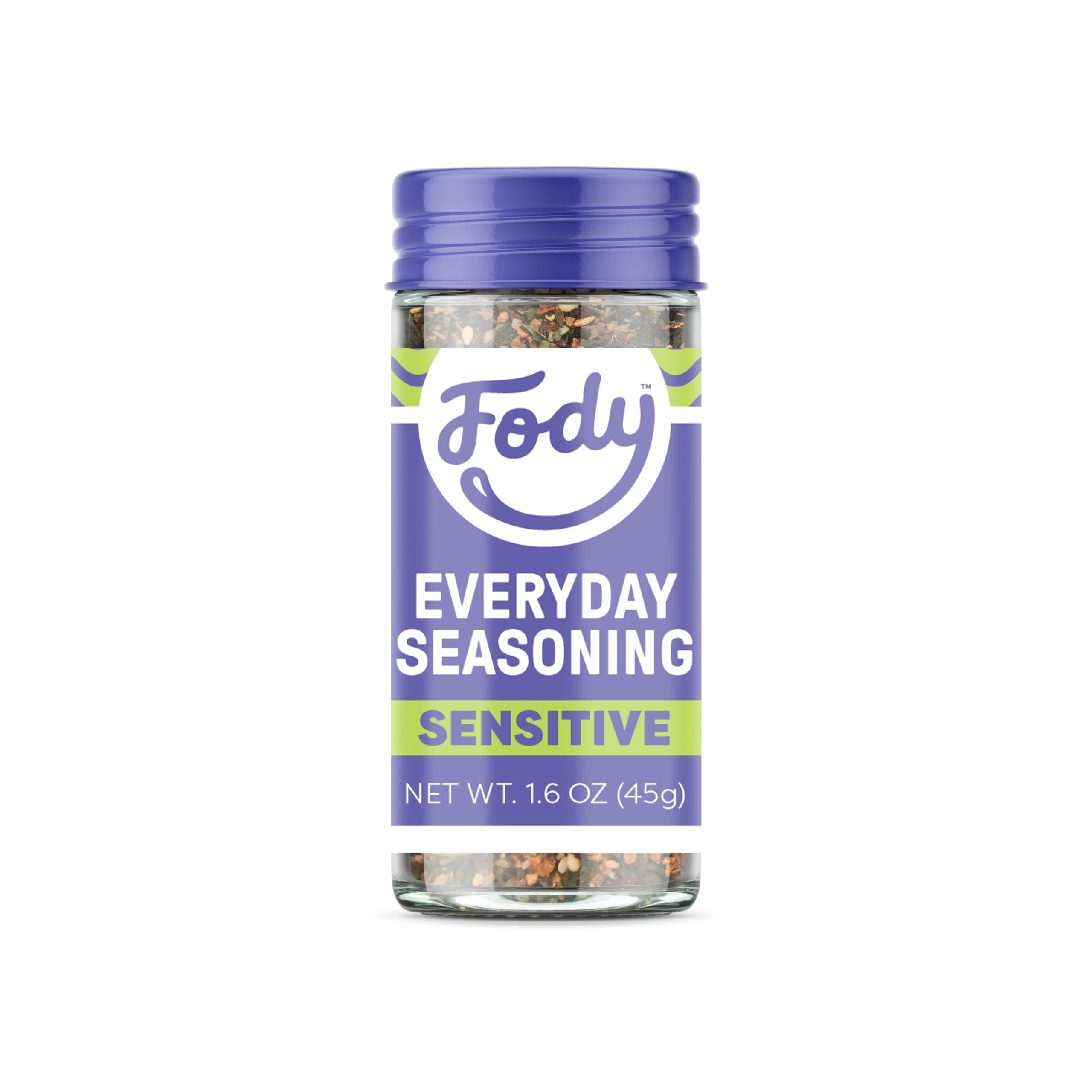 Fody Everyday Seasoning jar on a shelf highlights IBS-friendly herbs