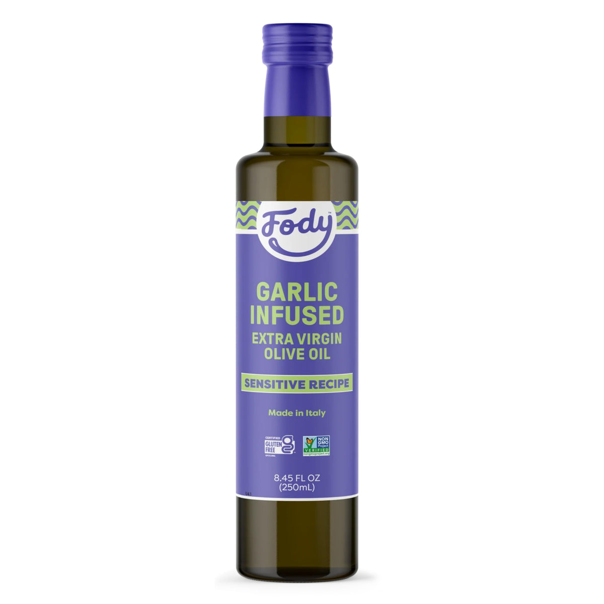 Fody garlic-infused olive oil bottle pour for IBS-friendly cooking