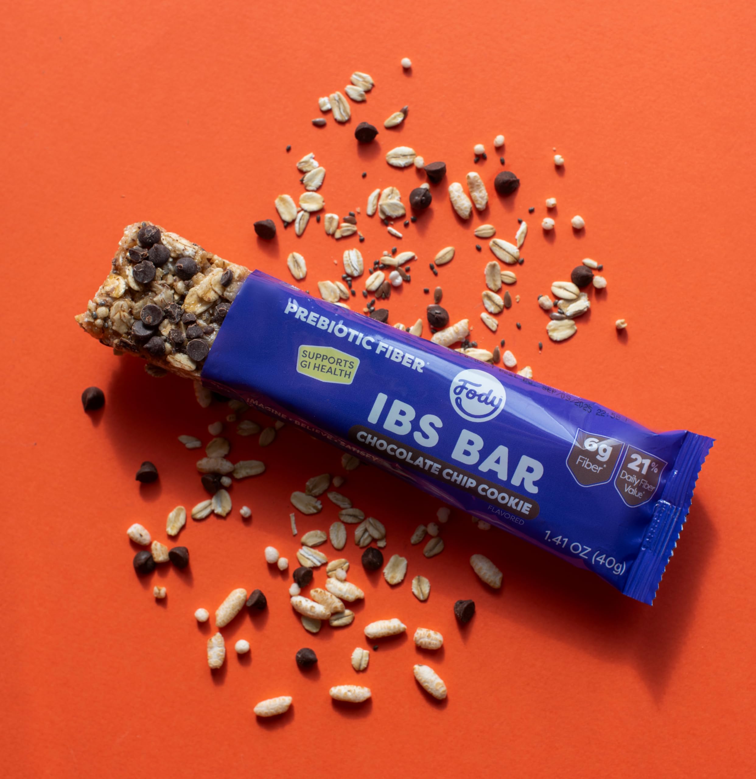 Fody IBS snack bars ingredients show oats, almond butter, and nuts for balanced texture