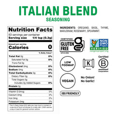 Fody Italian Blend Seasoning label showing gluten-free and low FODMAP