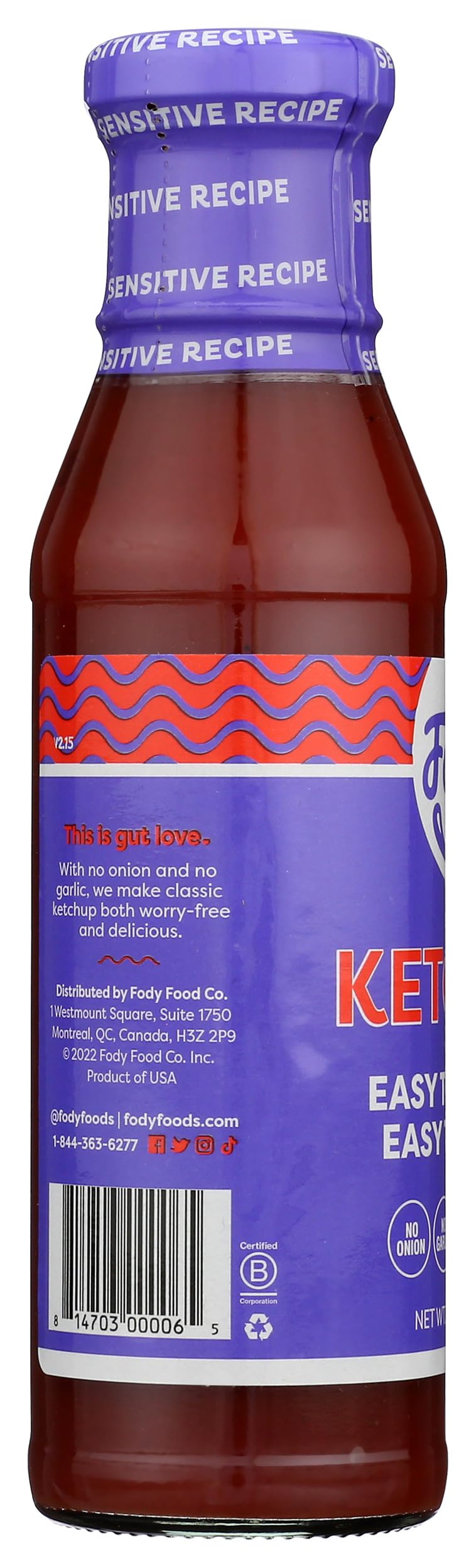 Fody Ketchup ingredients panel closeup showing product quality