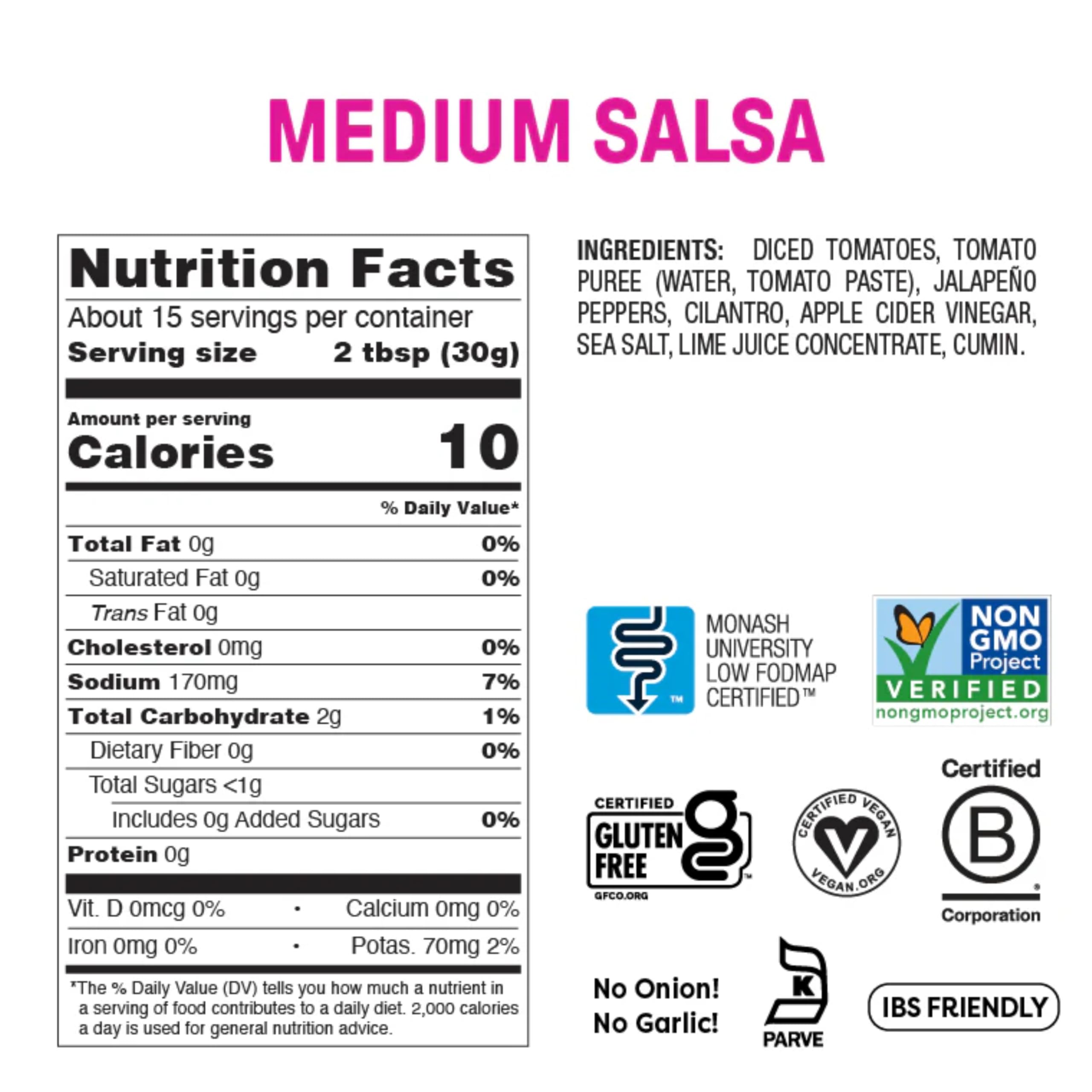 Close-up of diced tomatoes in Fody salsa for fresh flavor at a glance.