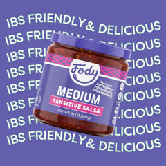 Serving plate with Fody salsa and chips for quick, gut-friendly snacking.