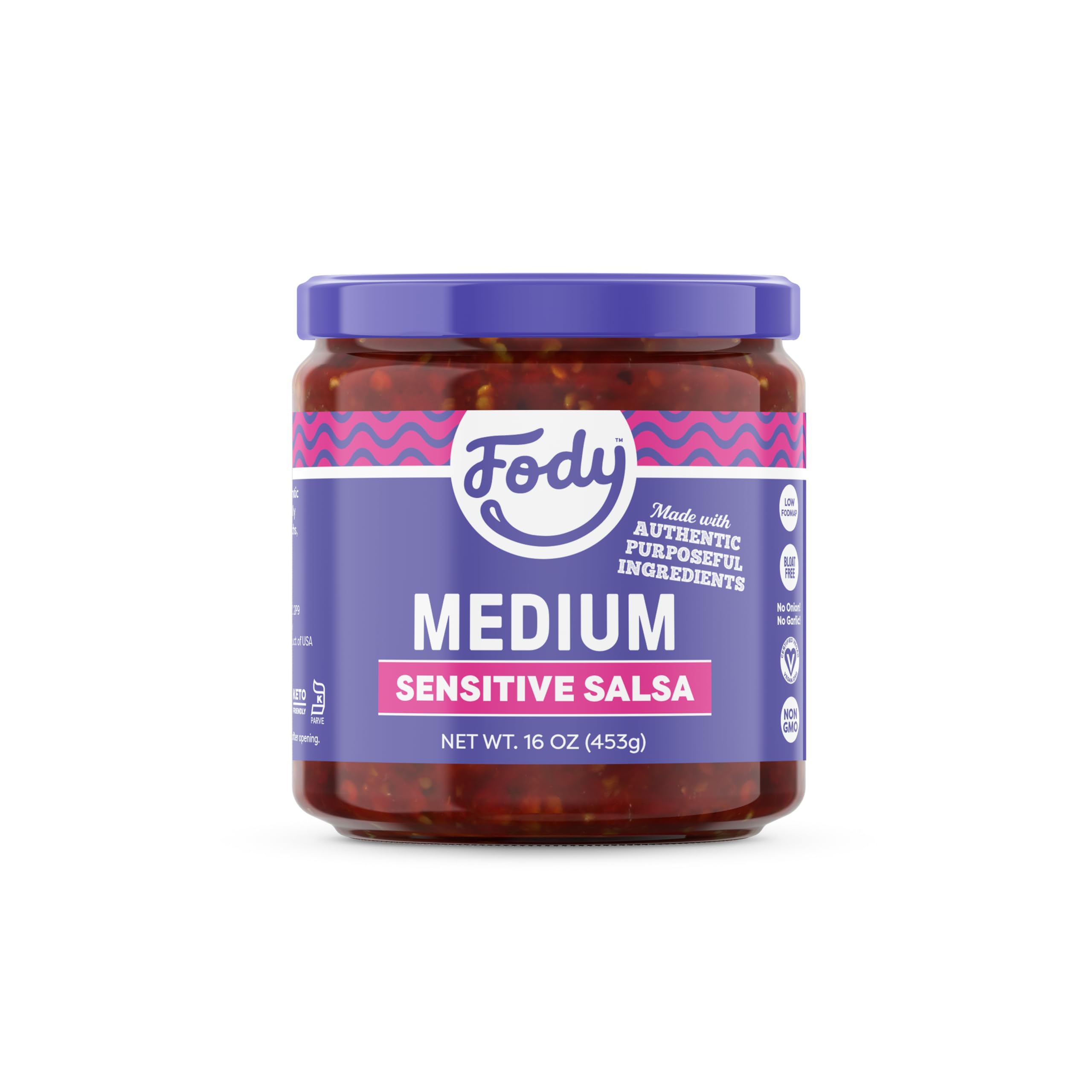 Fody Medium Salsa jar with tomato and jalapeño blend, ready to brighten meals.