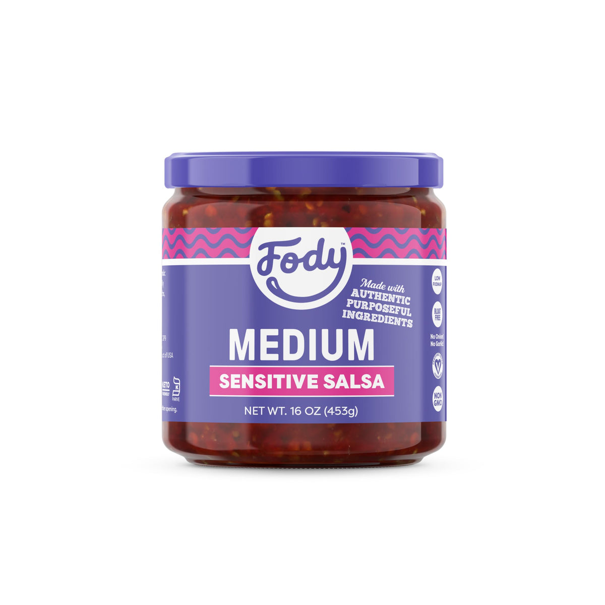 Fody Medium Salsa jar with tomato and jalapeño blend, ready to brighten meals.