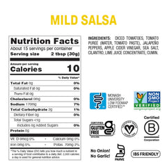 Closeup of Fody Mild Salsa ingredients, onion- and garlic-free and clean-label.