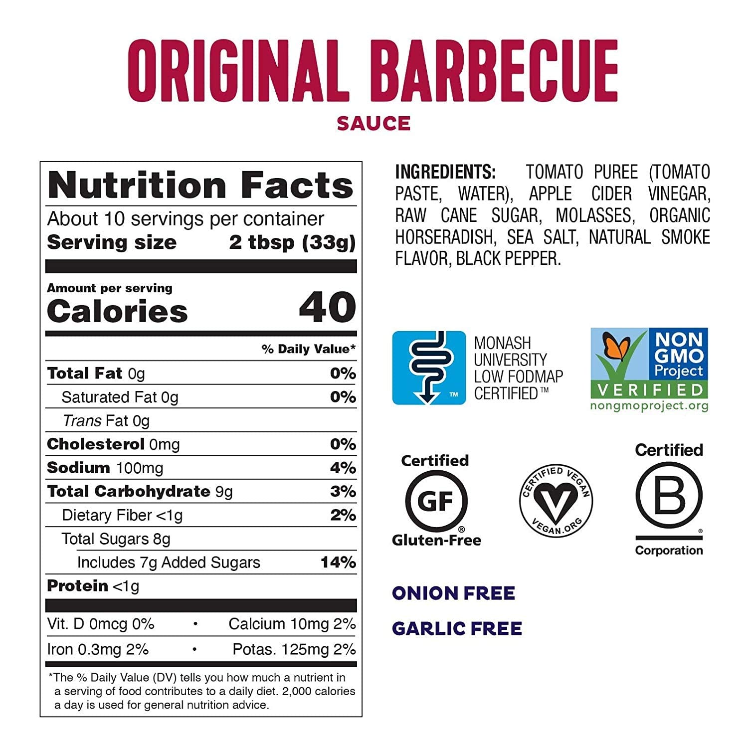 Fody Original BBQ Sauce label closeup highlighting Low FODMAP certified, vegan, gluten-free credentials