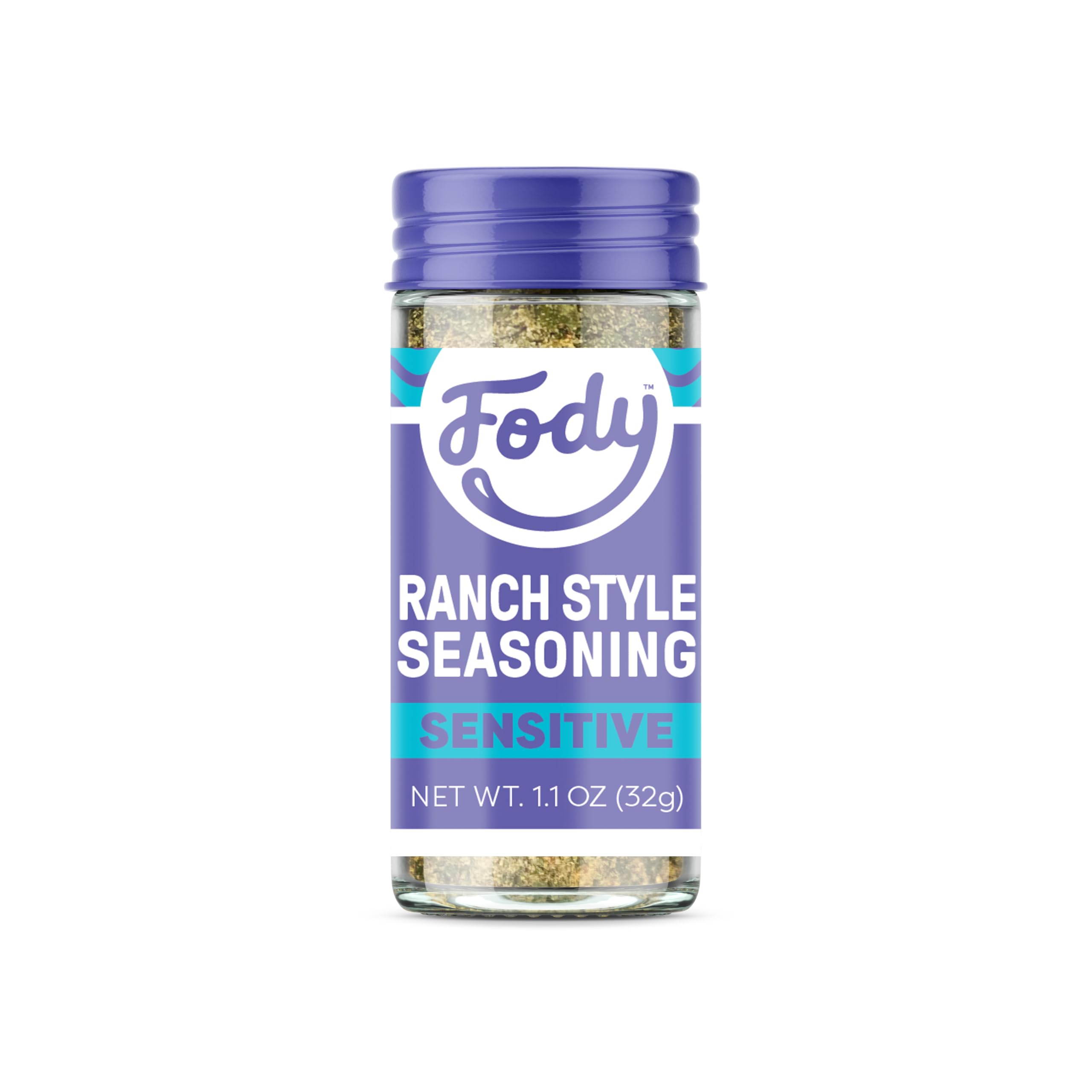 Fody Ranch Seasoning jar closeup with onion-free herbal blend for IBS-friendly flavor