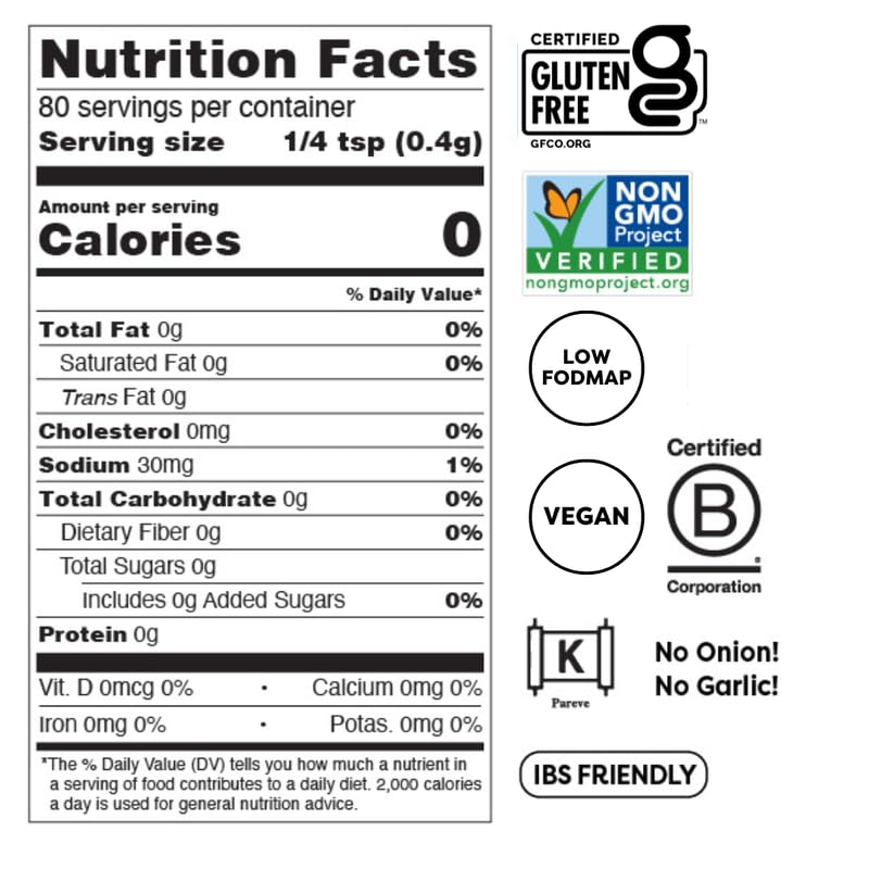 Fody Ranch Seasoning label detail emphasizing Low FODMAP certification