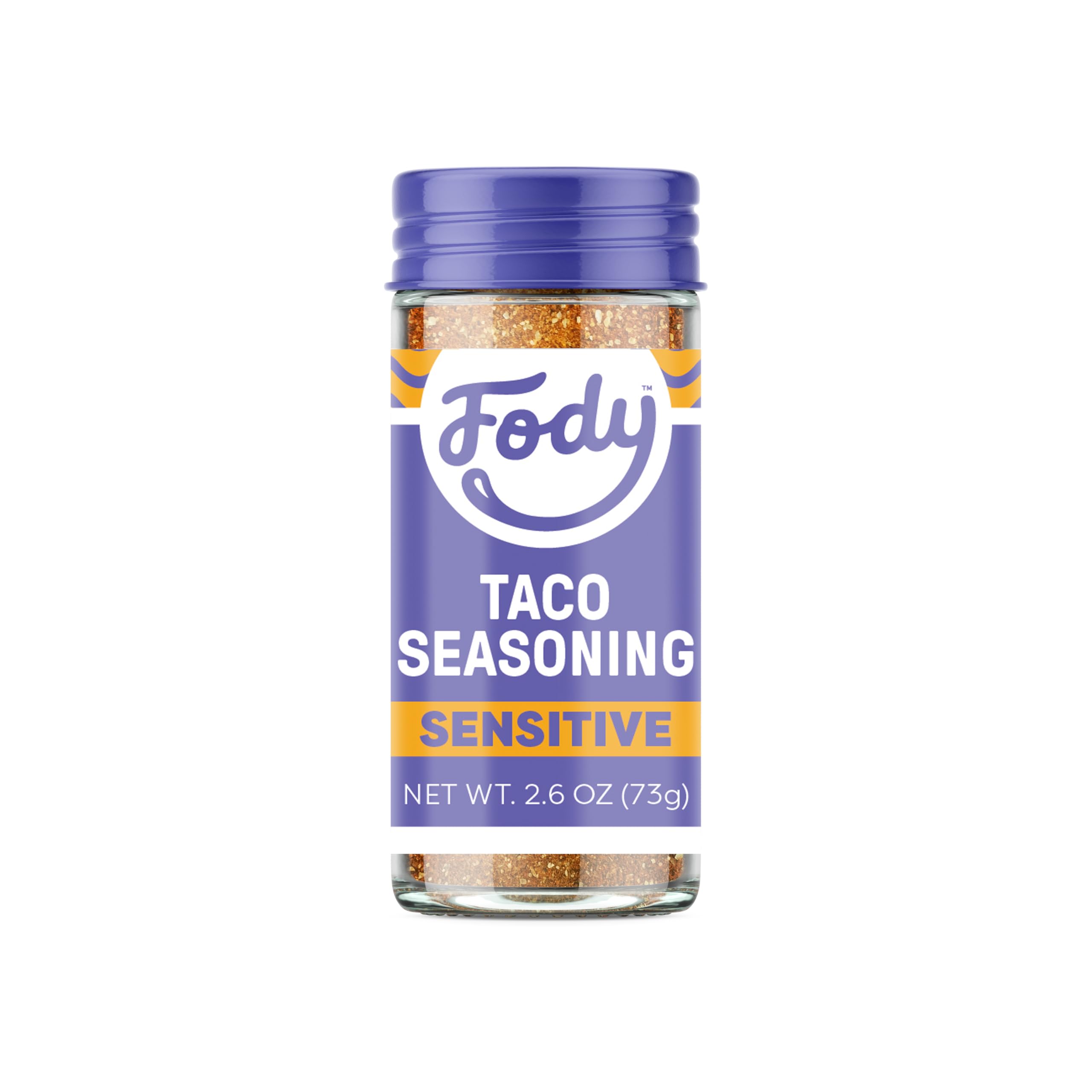 Fody taco seasoning bottle front shows low FODMAP, gut-friendly flavor for Tacos