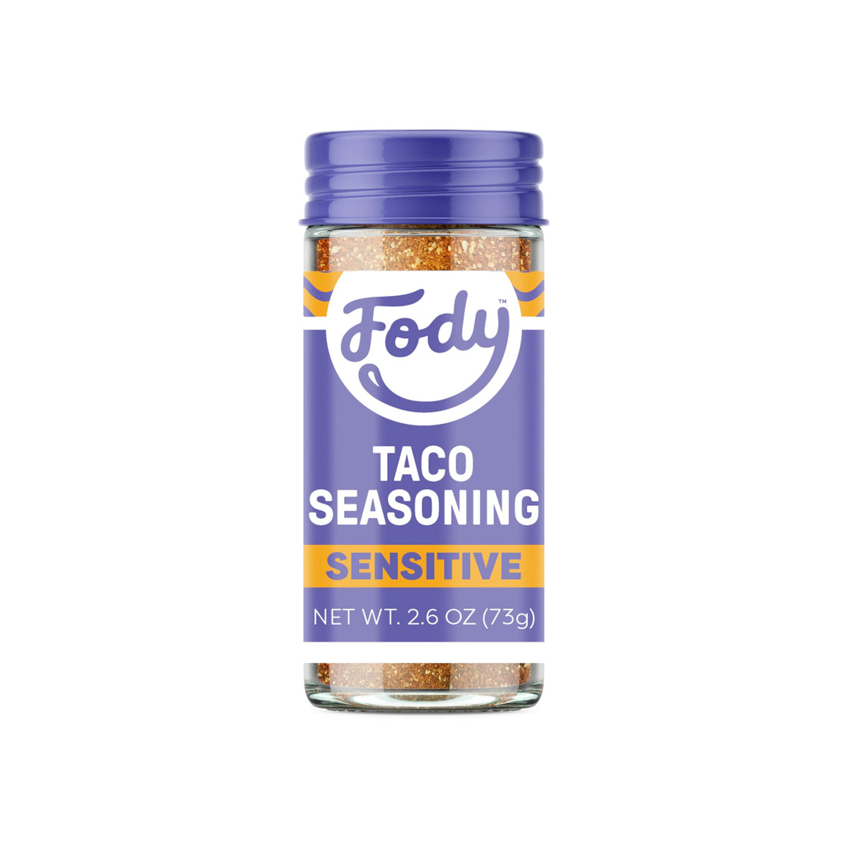 Fody taco seasoning bottle front shows low FODMAP, gut-friendly flavor for Tacos