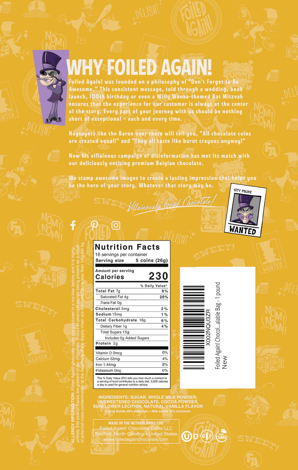 Foiled Again Belgian milk chocolate close-up, creamy and great for gifting.