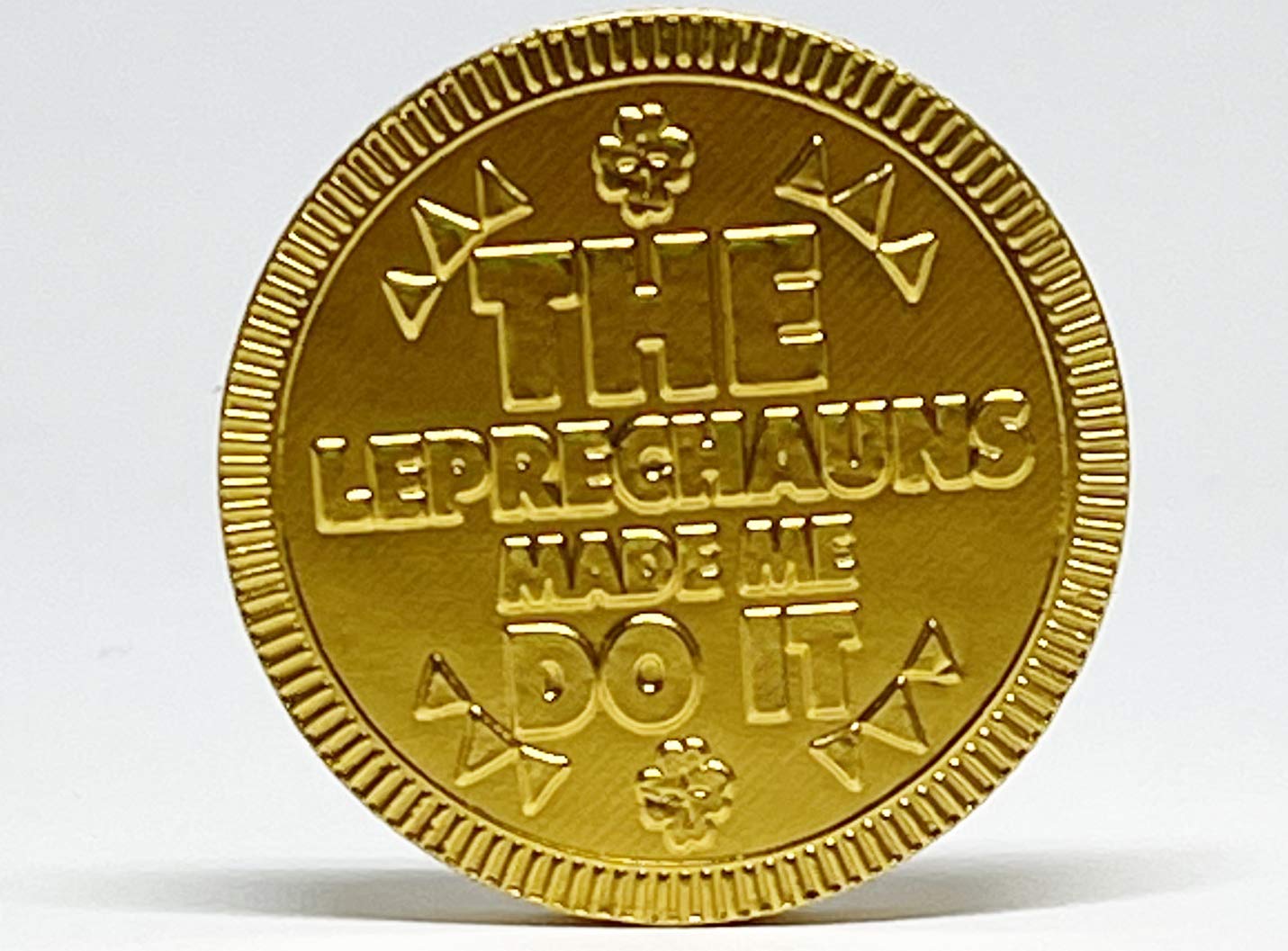 Foiled Again! Gold-green foil coins add shimmer for scavenger hunts