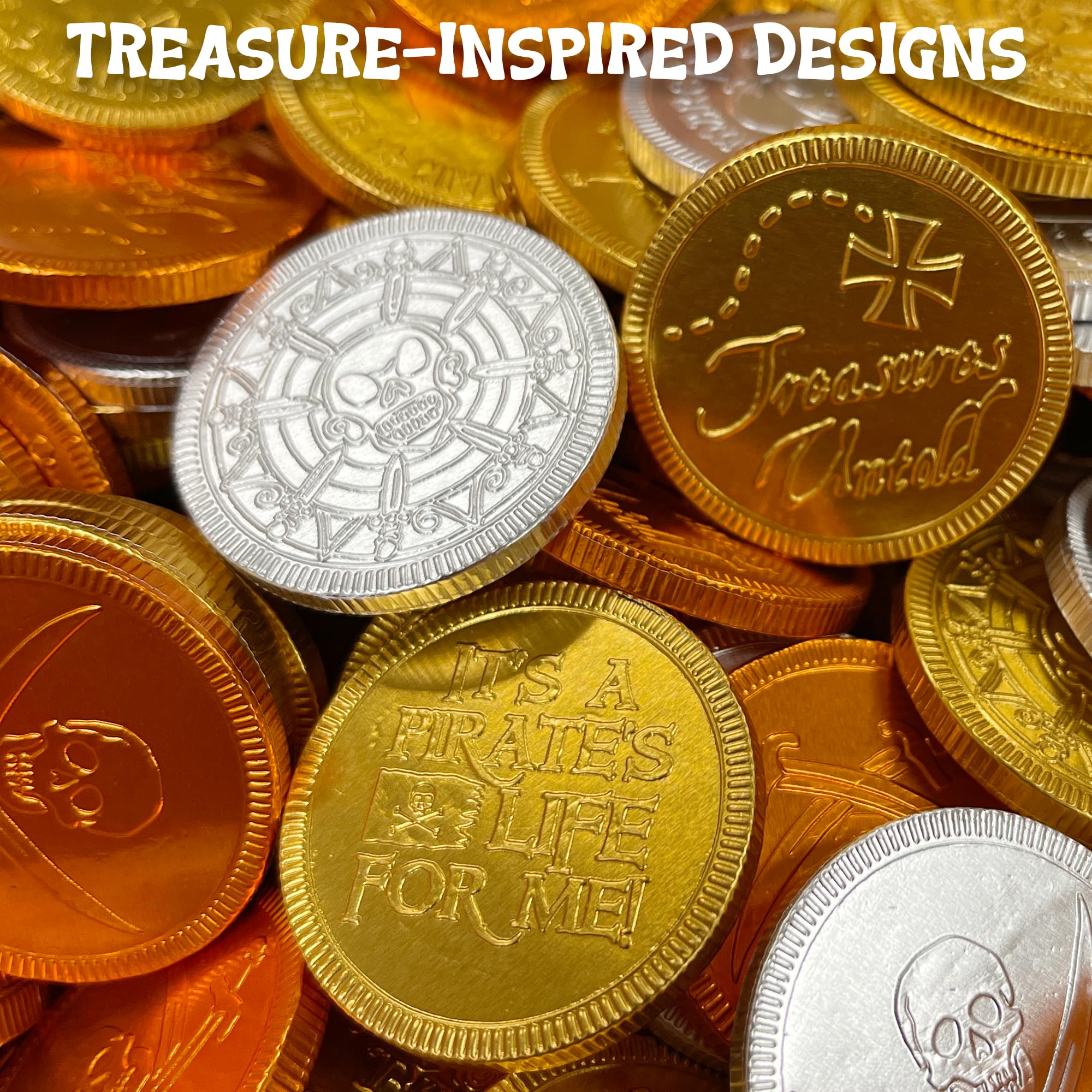Foiled Again coins with gold, silver, bronze foil finishes for pirate decor.