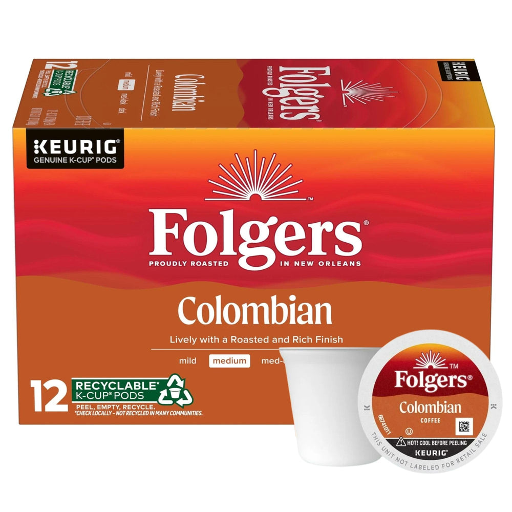 Folgers 100% Colombian coffee K-Cup for Keurig, convenient single-serve for quick mornings.