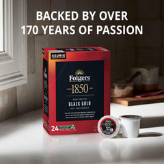 Steaming Folgers 1850 Black Gold cup ready for a new day