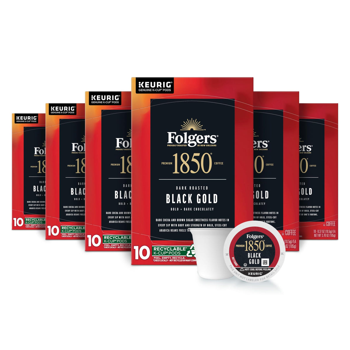 Folgers 1850 Black Gold packaging showcasing bold roast for thoughtful mornings