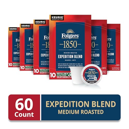 Folgers 1850 Expedition Blend 60-pod kit for easy Keurig brewing.