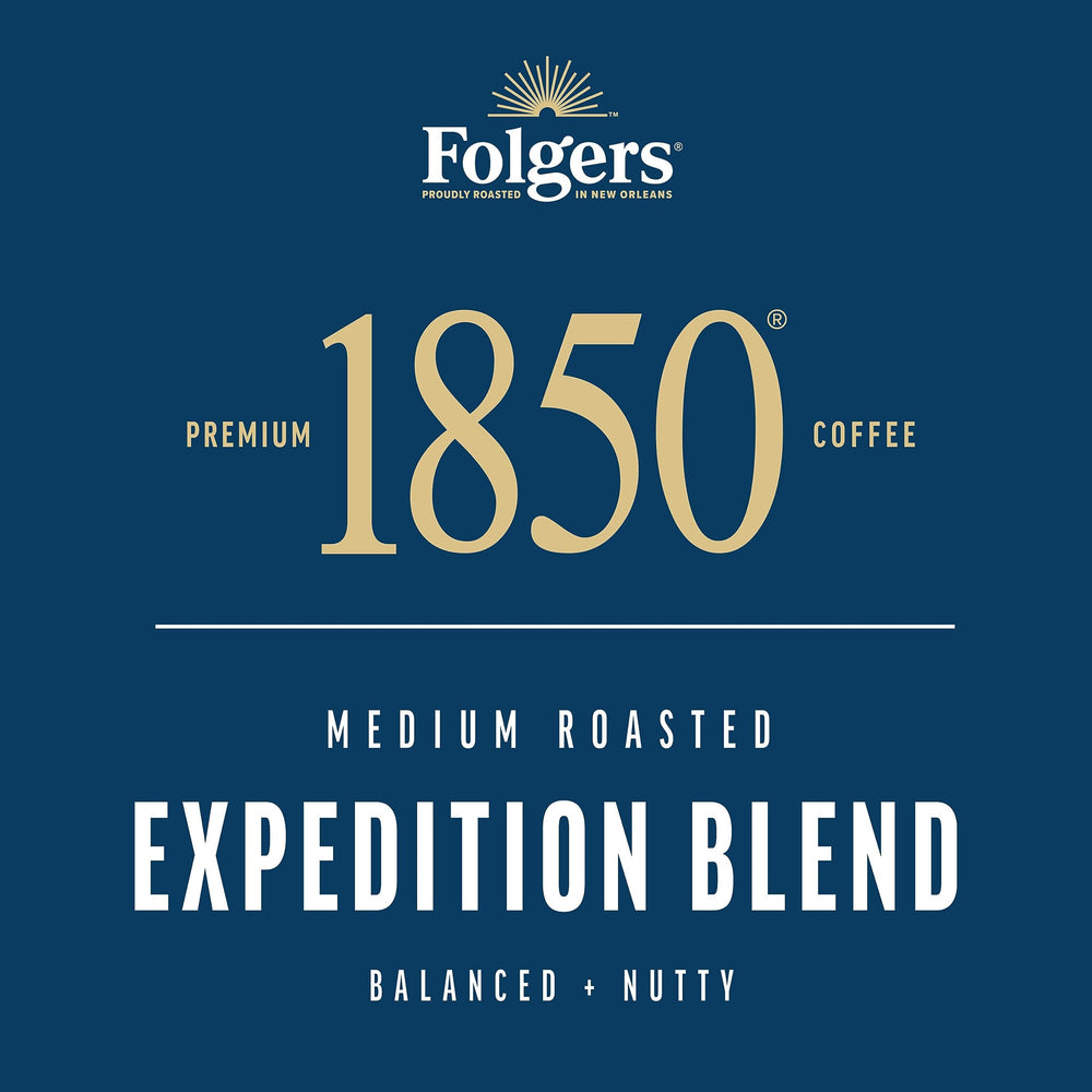 Office desk setup with Folgers coffee for quick focus.