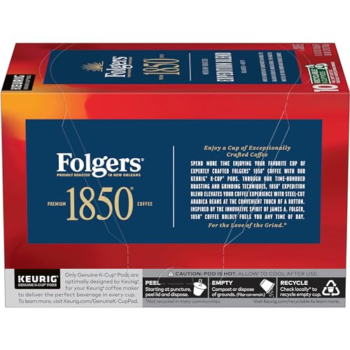 Folgers 1850 Expedition Blend six-box pack shows organized pods.