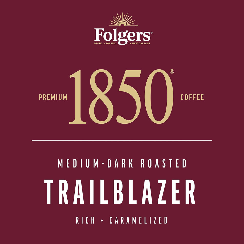 Folgers 1850 Trailblazer mountain morning scene with a balanced sip.
