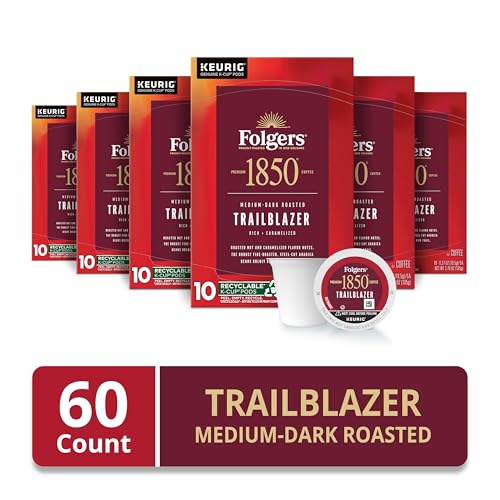 Folgers 1850 Trailblazer packaging sleeves highlight convenient single-serve coffee.