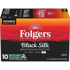 Folgers Black Silk box of 10 K-Cup pods delivers bold aroma for busy mornings