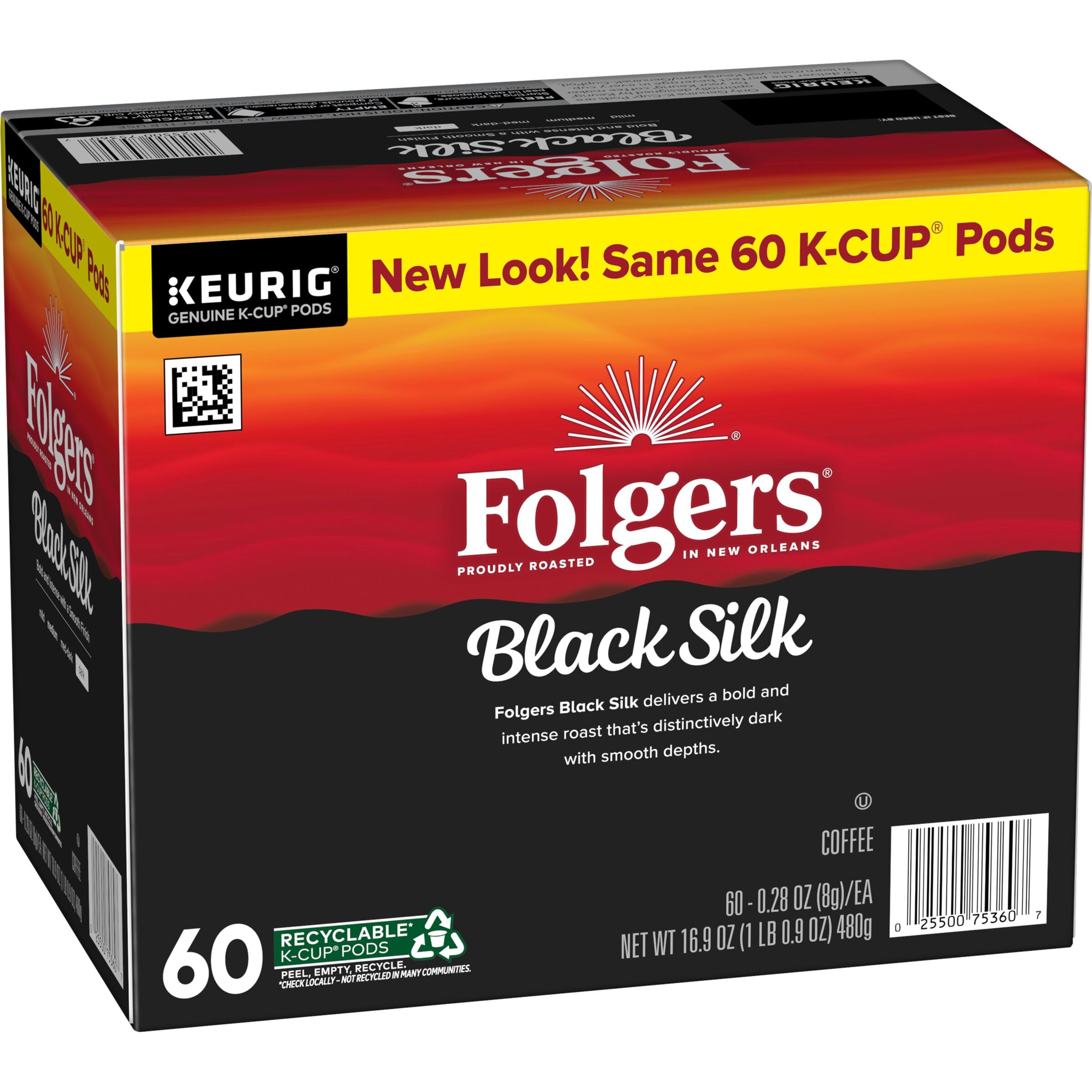 Aromas rise from Folgers Black Silk K-Cup pods during brewing.