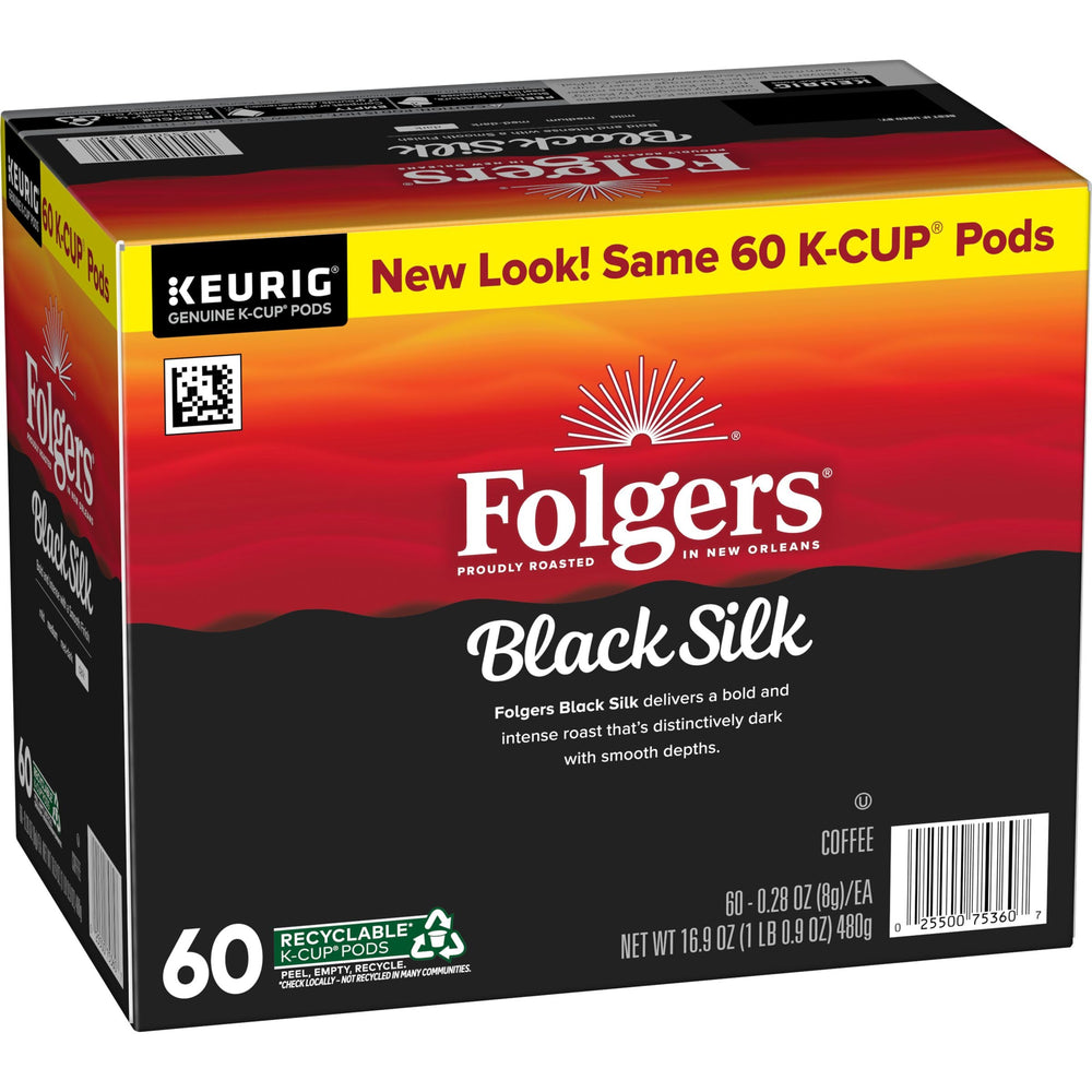 Aromas rise from Folgers Black Silk K-Cup pods during brewing.