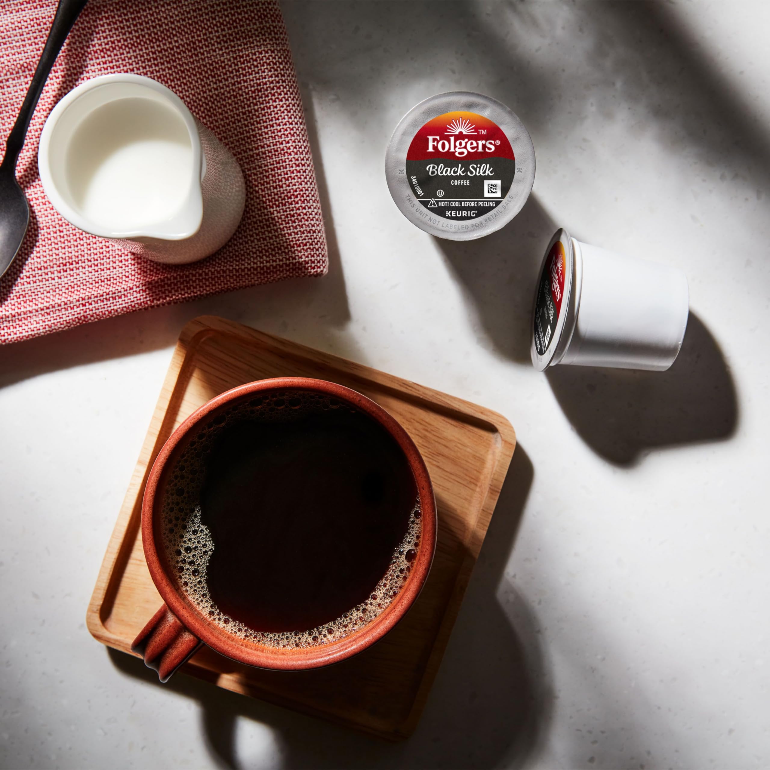 Folgers Black Silk flavor elevates morning routine with bold smooth finish.