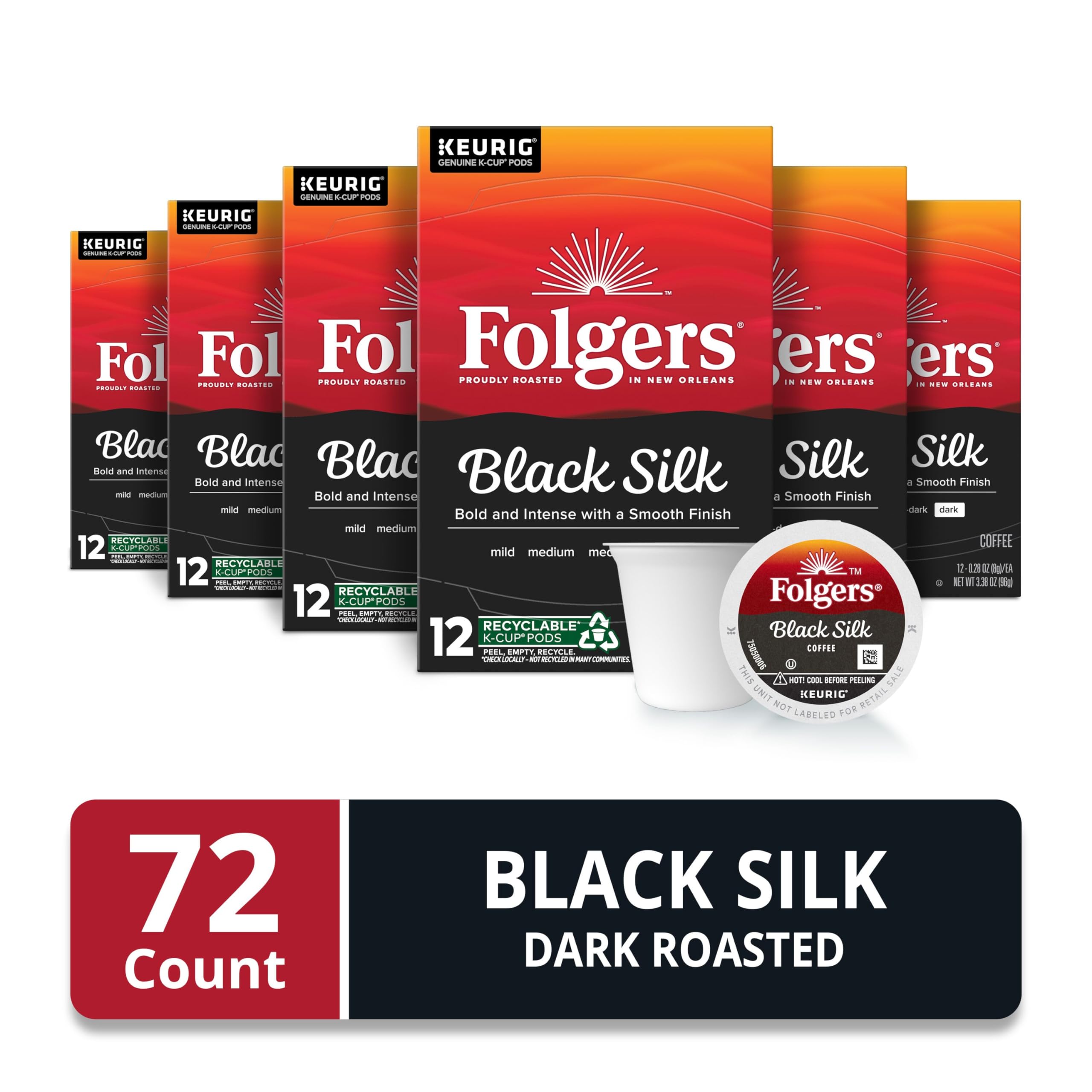Folgers Black Silk K-Cup Pod box back with flavor notes.