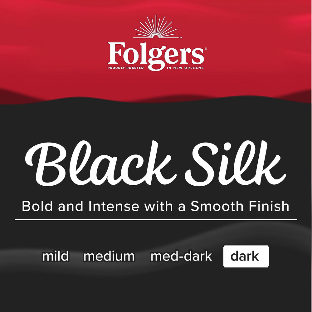Folgers Black Silk multi-box packaging highlights convenient four-pack