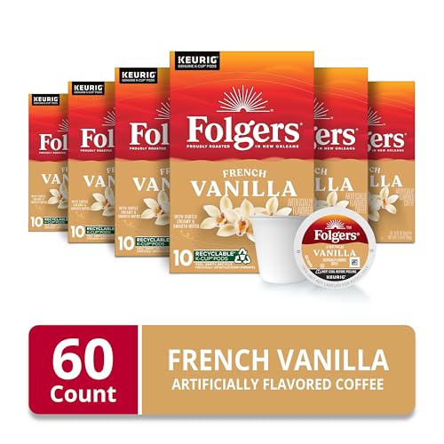 Six boxes of Folgers pods ready to brew at home.