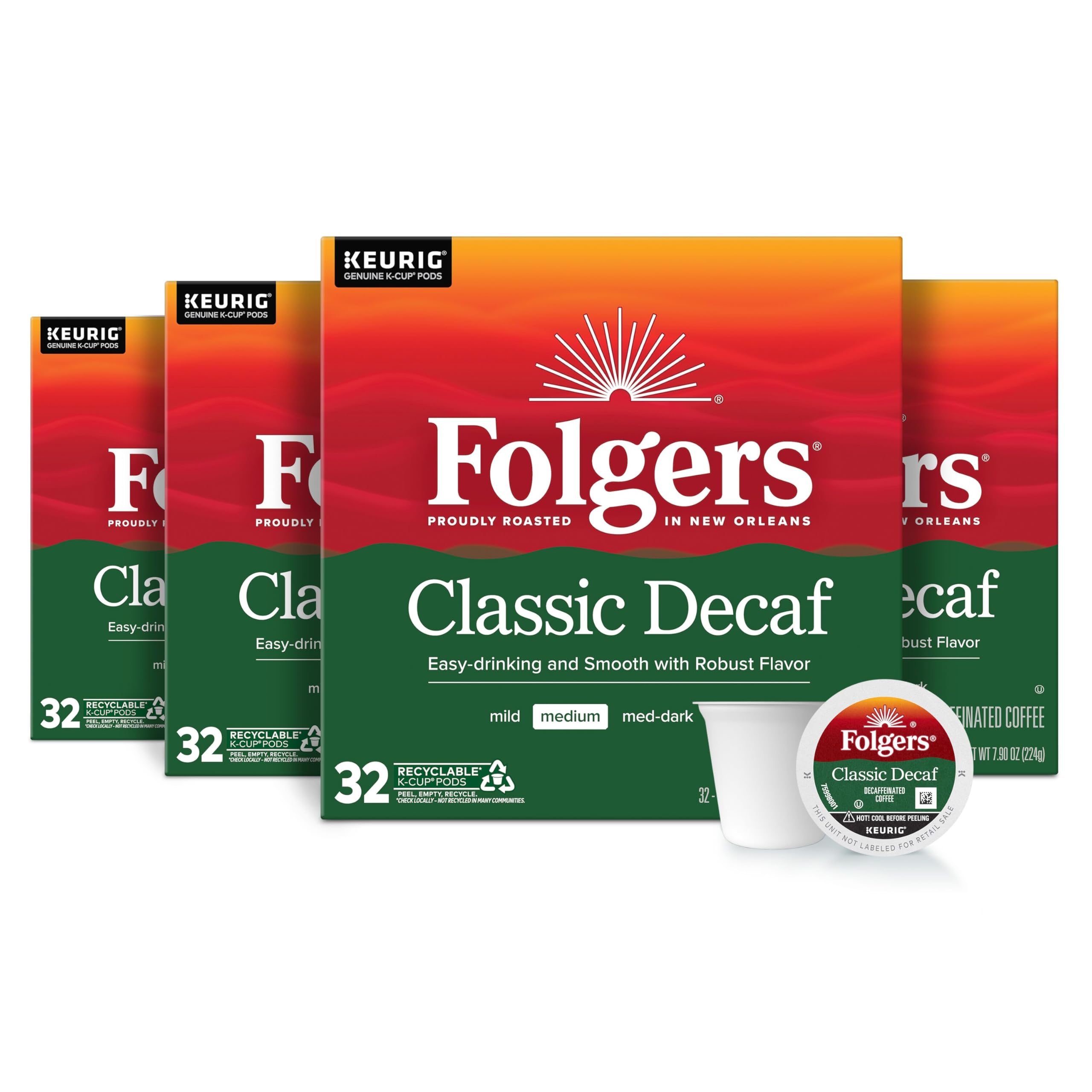 Folgers Classic Decaf K-Cups box ready for daily coffee.