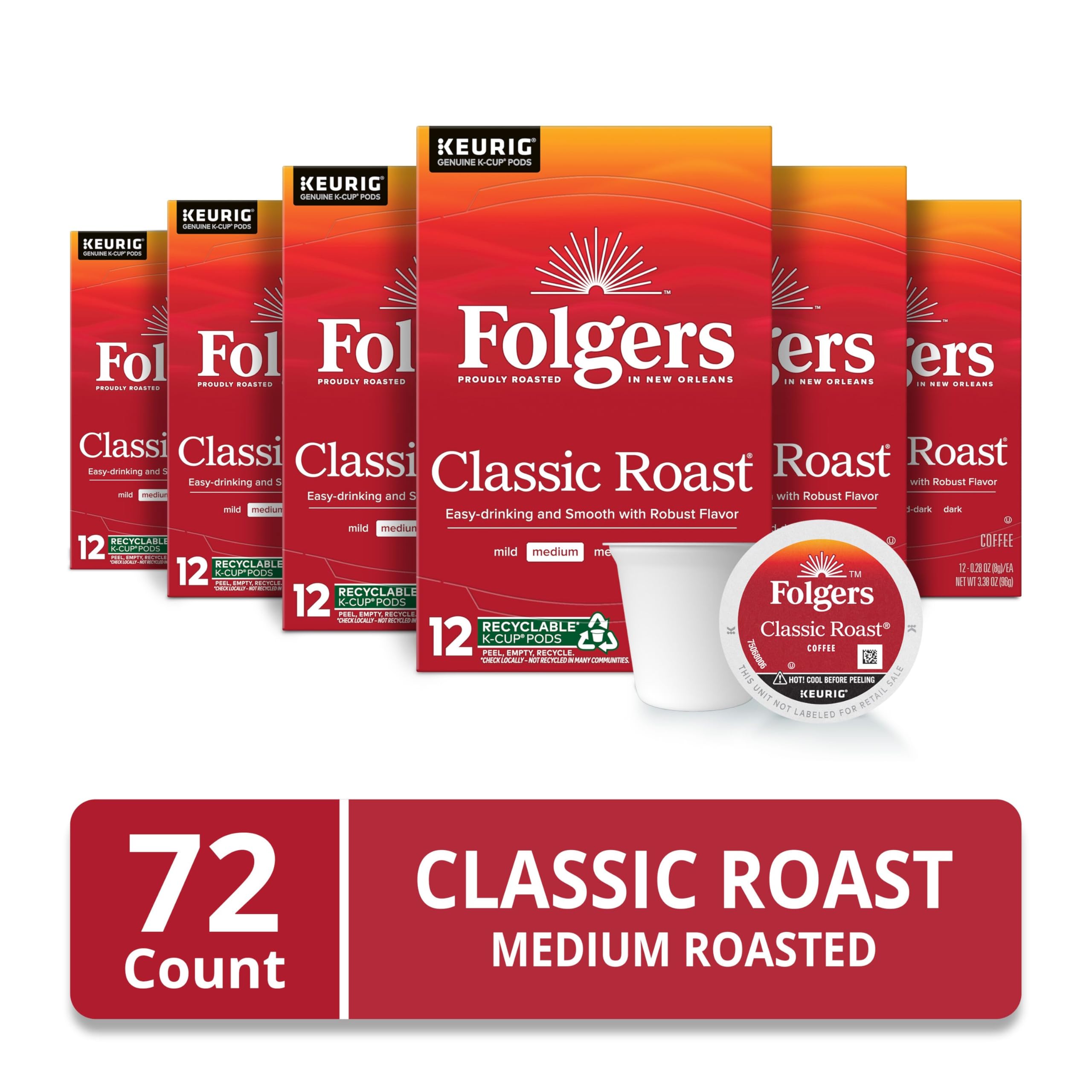 Folgers Classic Roast aroma steam rising beside a mug.