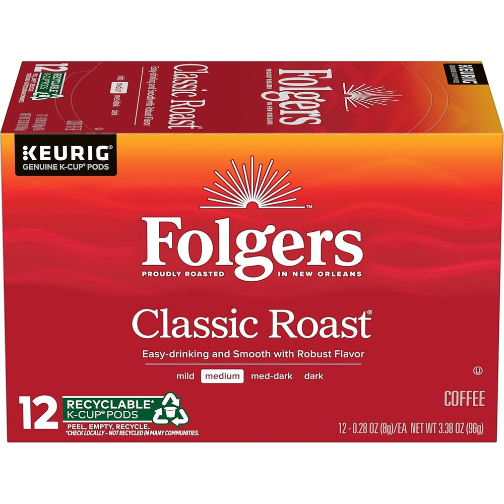 Folgers Classic Roast boxes on the kitchen counter ready to go.