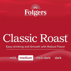 Steaming cup of Folgers Classic Roast coffee for a cozy morning.