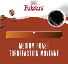 Folgers Classic Roast brewed cup in steam evokes comforting daily ritual.