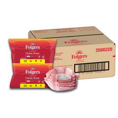 Folgers Classic Roast filter packs on display, simplifying in-office brewing